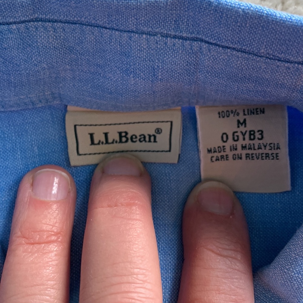 L.L.Bean Light Blue Short Sleeve Button Down Linen Shirt Size Medium - Picture 3 of 4